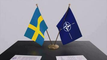 Sweden country national flag and NATO flag. Politics and diplomacy illustration video