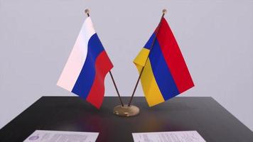 Armenia and Russia national flag, business meeting or diplomacy deal. Politics agreement animation video