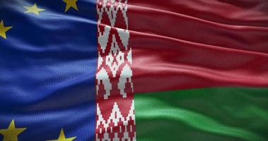 Belarus and European Union flag background. Relationship between country government and EU video