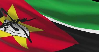 Mozambique vlag golvend detailopname, nationaal symbool van land achtergrond video