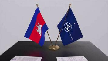 Cambodja land nationaal vlag en nato vlag. politiek en diplomatie illustratie video