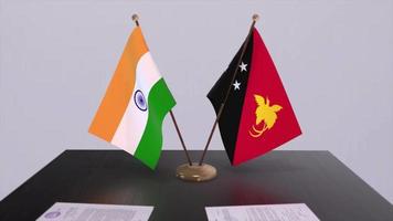 Papuasia nuevo Guinea y India nacional banderas camaradería acuerdo animación, política y negocio acuerdo cooperación video