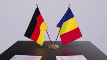 Romania and Germany politics relationship animation. Partnership deal motion graphic video