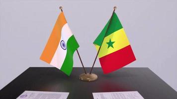 Senegal en Indië nationaal vlaggen. vennootschap transactie animatie, politiek en bedrijf overeenkomst samenwerking video
