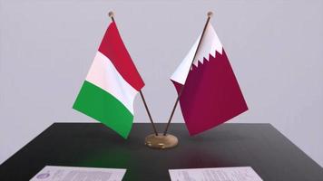 Qatar and Italy country flags animation. Politics and business deal or agreement video