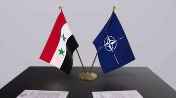 Syria country national flag and NATO flag. Politics and diplomacy illustration video