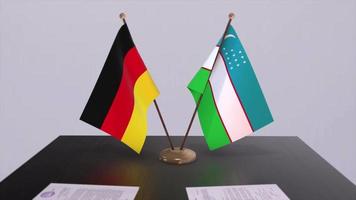 Uzbekistan and Germany politics relationship animation. Partnership deal motion graphic video