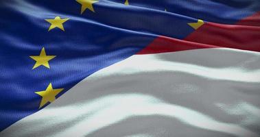 Monaco and European Union flag background. Relationship between country government and EU video