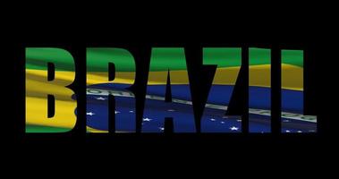 Brazil country name with national flag waving. Graphic layover video