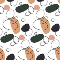 Fashionable seamless pattern with abstract shapes. Hand-drawn simple shapes. Abstract modern vector illustration in bright colors. Juicy shades on a white background. Texture line and stamp spot.