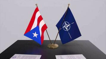 Puerto Rico country national flag and NATO flag. Politics and diplomacy illustration video