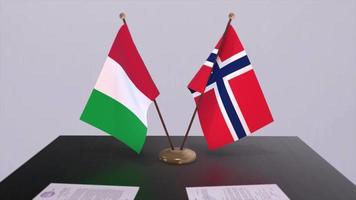 Norway and Italy country flags animation. Politics and business deal or agreement video