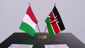 Kenia y Italia país banderas animación. política y negocio acuerdo o acuerdo video