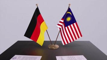 Malaysia und Deutschland Politik Beziehung Animation. Partnerschaft Deal Bewegung Grafik video