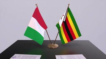 Zimbabwe and Italy country flags animation. Politics and business deal or agreement video