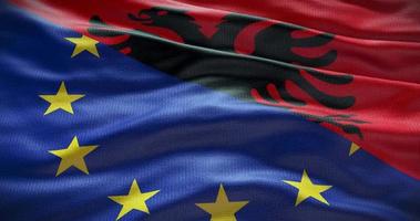 Albania and European Union flag background. Relationship between country government and EU video
