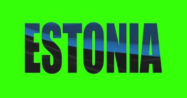 Estonia country lettering word text with flag waving animation on green screen 4K. Chroma key background video