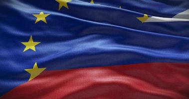 Russia and European Union flag background. Relationship between country government and EU video