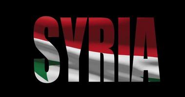 Syria country name with national flag waving. Graphic layover video