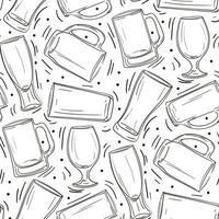 A pattern of beer glasses, mugs. Graphics on a white background. Vintage vector engraving for the internet, poster, party invitation. A hand-drawn design element highlighted on a dark background.