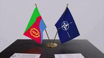 Eritrea country national flag and NATO flag. Politics and diplomacy illustration video