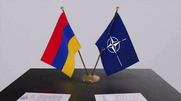 Armenia country national flag and NATO flag. Politics and diplomacy illustration video