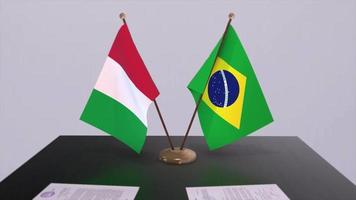 Brazil and Italy country flags animation. Politics and business deal or agreement video