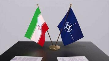 Iran country national flag and NATO flag. Politics and diplomacy illustration video