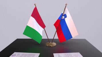 Slovenië en Italië land vlaggen animatie. politiek en bedrijf transactie of overeenkomst video