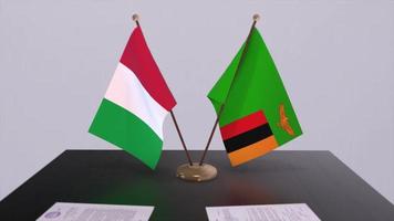 Zambia y Italia país banderas animación. política y negocio acuerdo o acuerdo video
