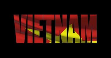 Vietnam country name with national flag waving. Graphic layover video