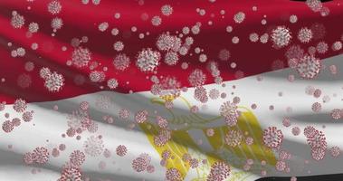 Egypt national flag closeup waving animation background with virus molecules, epidemic pandemia