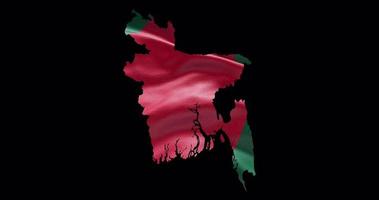 Bangladesh contorno con ondulación nacional bandera. alfa canal antecedentes. país forma con animación video