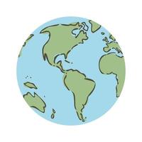 Globe world map. Planet earth flat vector illustration. Doodle map with continents and oceans.