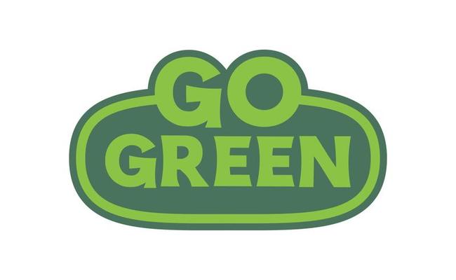 Go Green badge. Eco-friendly slogan. Badge pin with environmental awareness message.