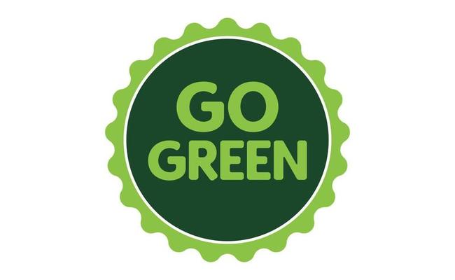 Go Green badge. Eco-friendly slogan. Badge pin with environmental awareness message.