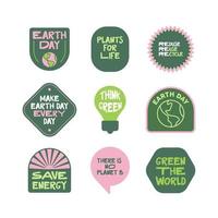 Earth day stickers. Environmental awareness quotes. Green eco friendly lifestyle. vector