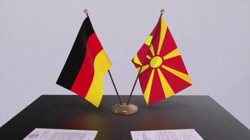 Norden Mazedonien und Deutschland Politik Beziehung Animation. Partnerschaft Deal Bewegung Grafik