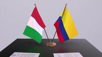 Colombia and Italy country flags animation. Politics and business deal or agreement video