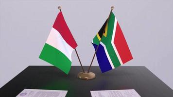 sul África e Itália país bandeiras animação. política e o negócio acordo ou acordo video