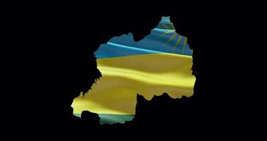 Rwanda outline with waving national flag. Alpha channel background. Country shape with animation video