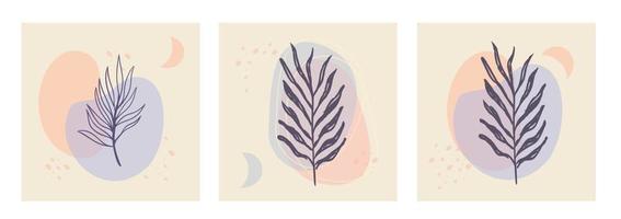 Botanical wall art vector set. Aesthetic Foliage line art drawing with organic abstract shapes. Plant Art design for print, cover, wallpaper. Minimalist and natural design.