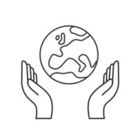 Hand holding planet earth, linear vector icon. Save the planet. Earth day symbol. World Environment Conservation.