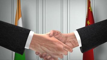 India and China Officials Business Meeting. Diplomacy Deal Animation. Partners Handshake 4K video