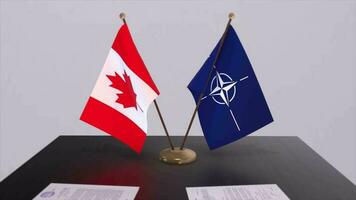 Canada country national flag and NATO flag. Politics and diplomacy illustration video