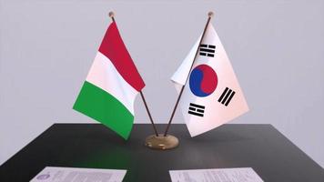 sur Corea y Italia país banderas animación. política y negocio acuerdo o acuerdo video