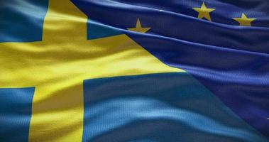Sweden and European Union flag background. Relationship between country government and EU video