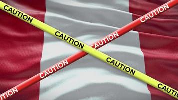 Peru national flag with caution tape animation. Social issue in country, news illustration video