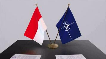 Indonesia country national flag and NATO flag. Politics and diplomacy illustration video