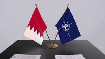 Bahrain country national flag and NATO flag. Politics and diplomacy illustration video